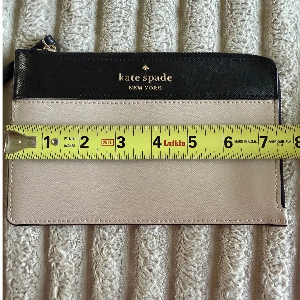 Kate Spade New York Saffiano Leather Wristlet Pouch Black Beige Colorblock